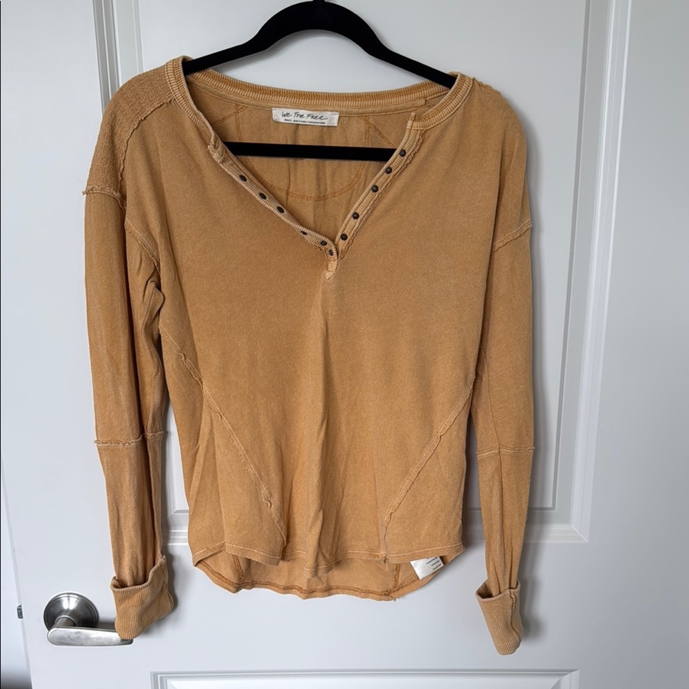 We the Free, Free People Tan Fitted Long Sleeve Blouse